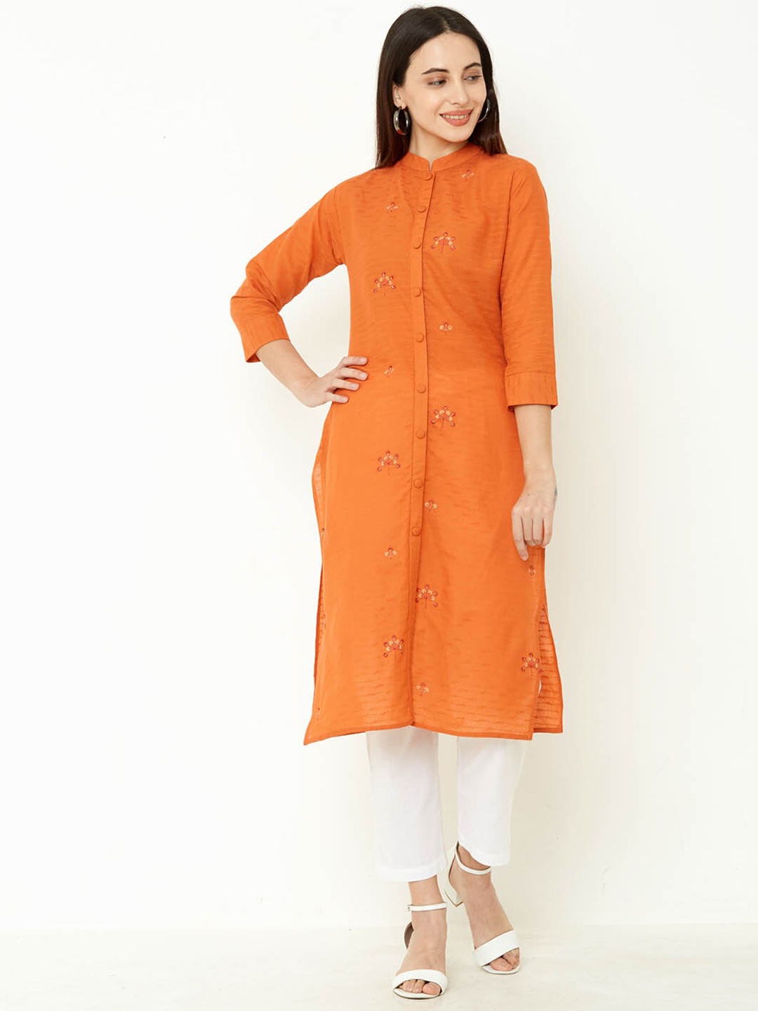 

FASHOR Women Orange Thread Work Kurta