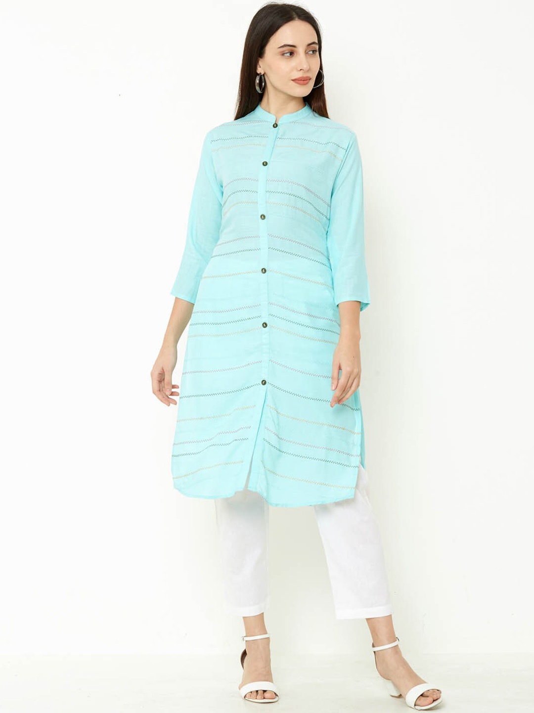 

FASHOR Women Blue Striped Kurta