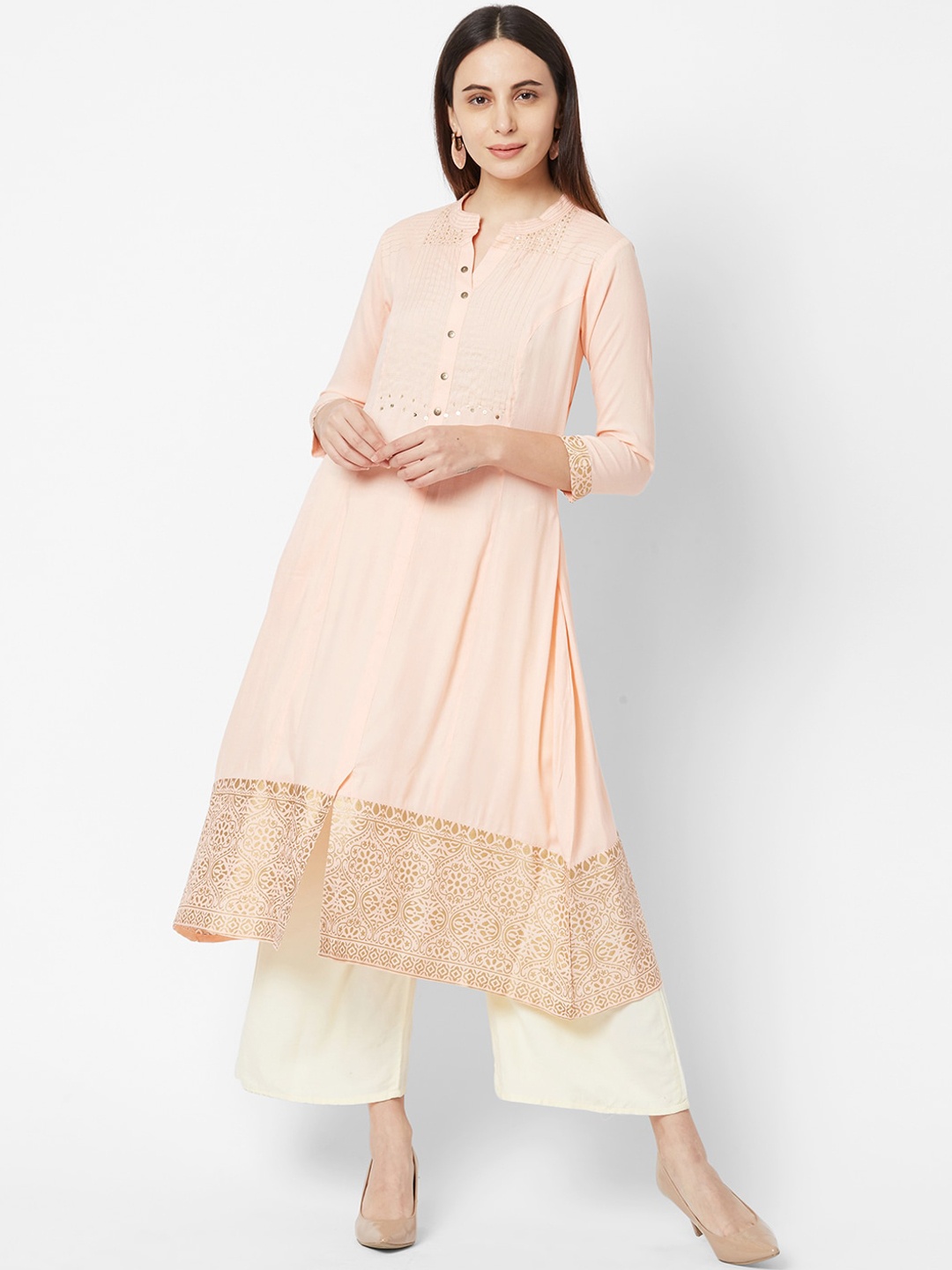 

FASHOR Women Peach-Coloured Embellished Anarkali Kurta