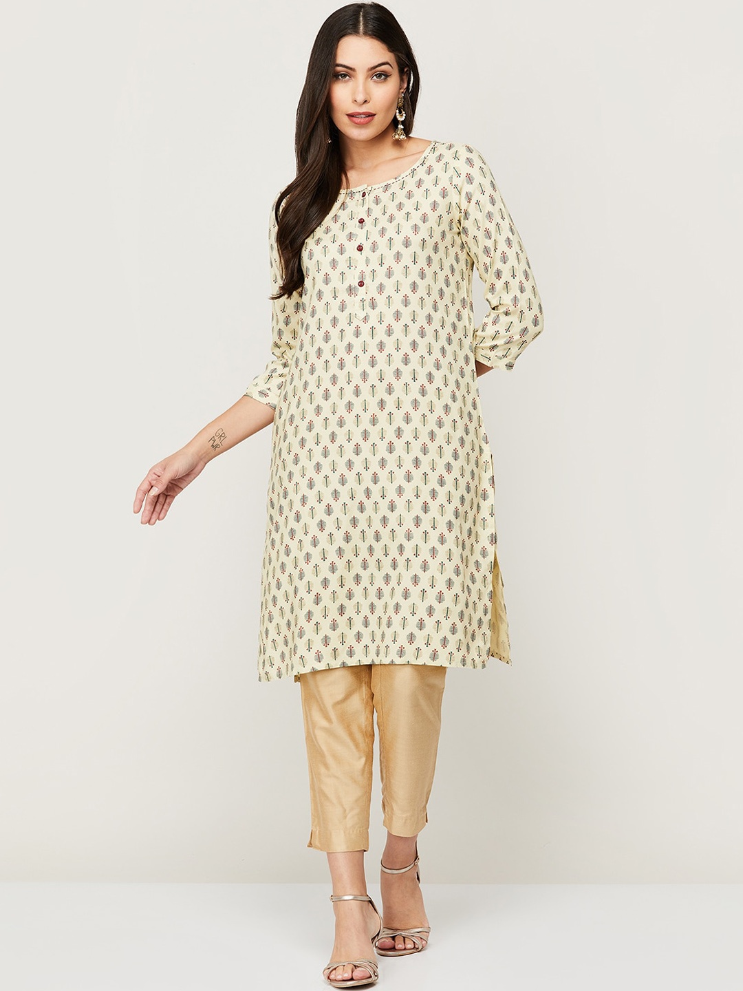 

Melange by Lifestyle Women Beige Ethnic Motifs Printed Kurta