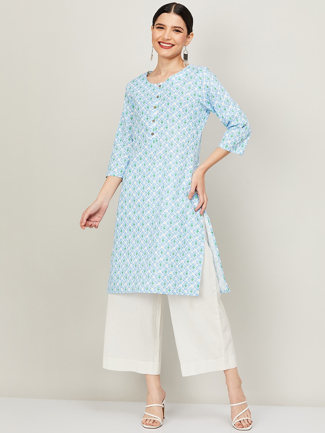 

Melange by Lifestyle Women Blue Geometric Printed Cotton Kurta