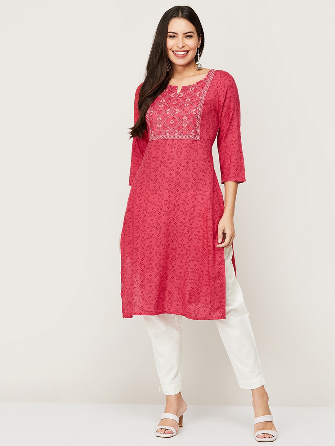 

Melange by Lifestyle Women Pink Geometric Printed Kurta