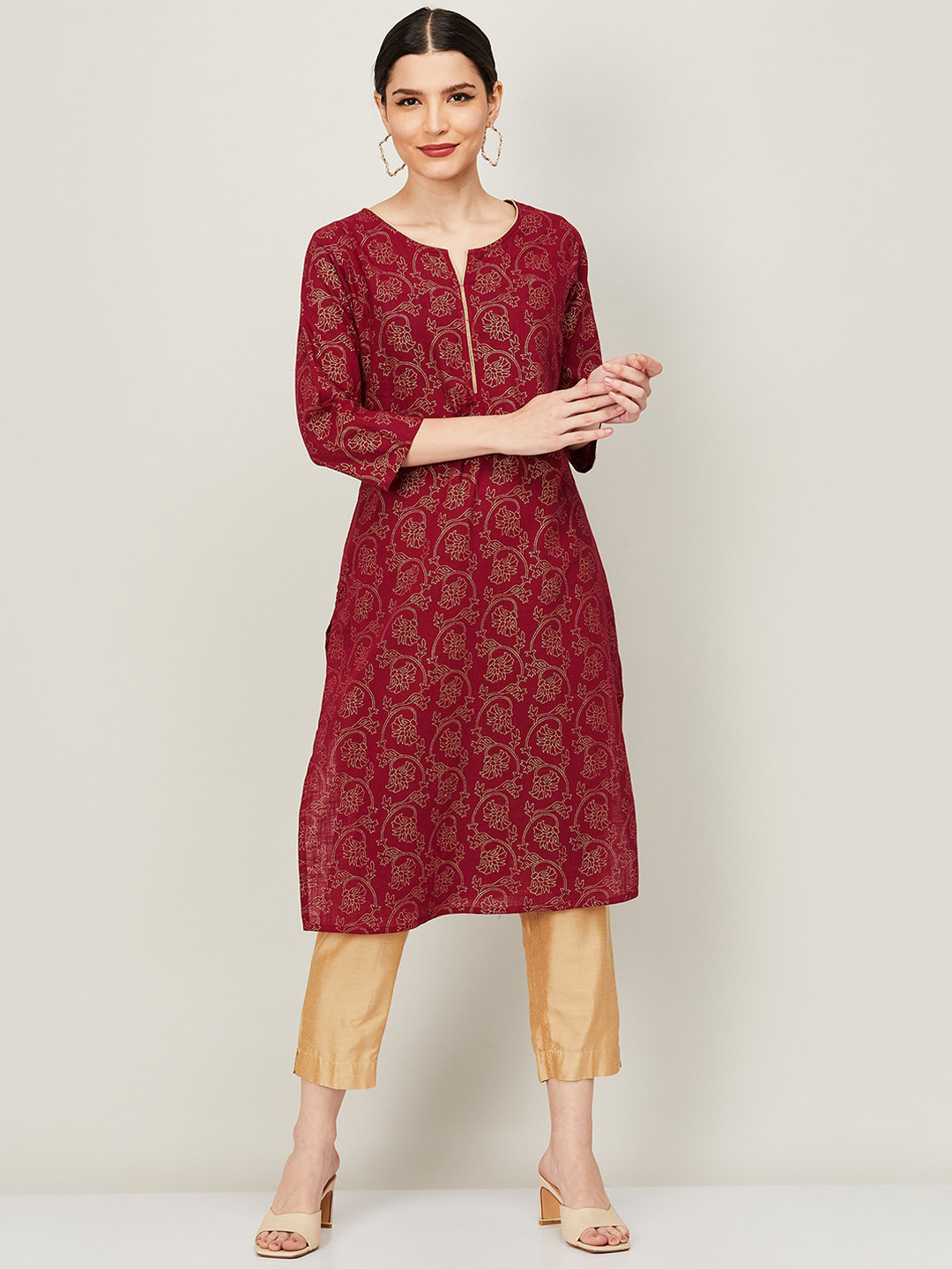 

Melange by Lifestyle Women Maroon Ethnic Motifs Printed Kurta