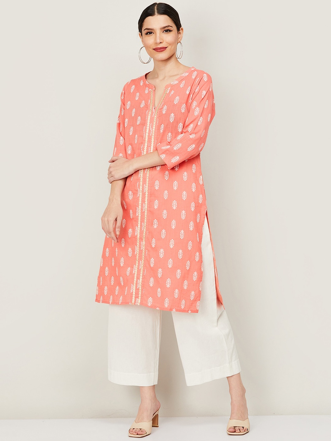 

Melange by Lifestyle Women Coral Pink Ethnic Motifs Printed Kurta