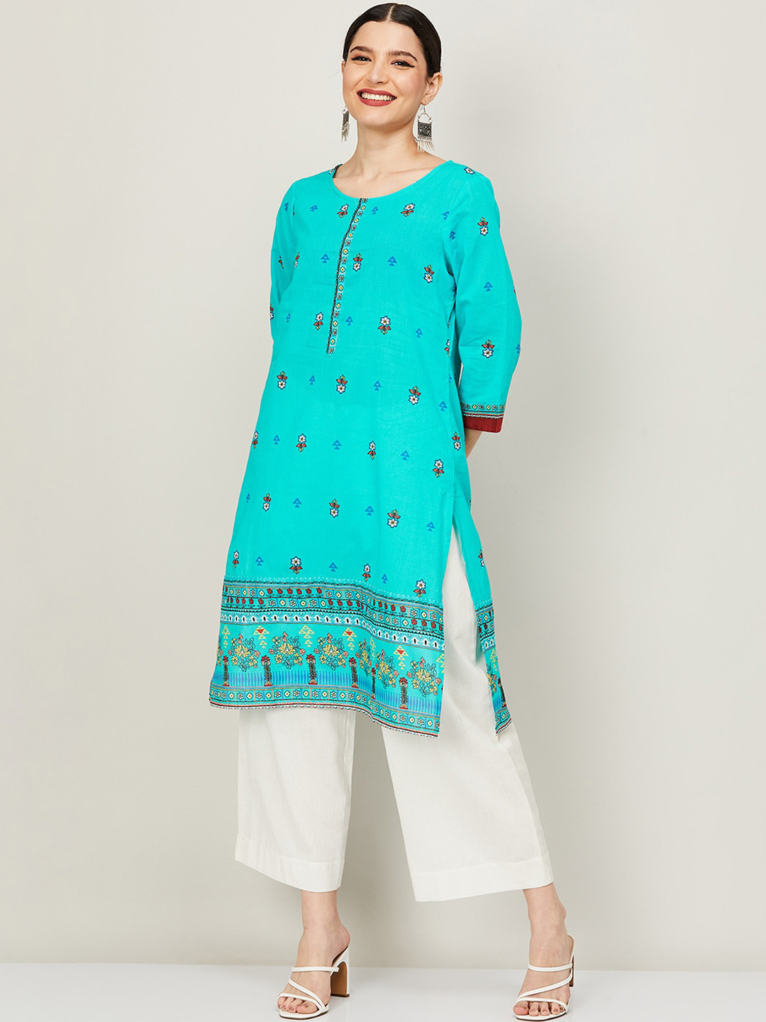 

Melange by Lifestyle Women Blue Floral Printed Flared Sleeves Kurta