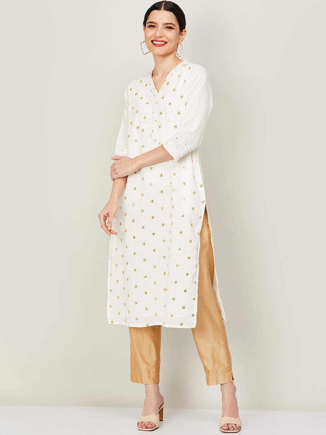 

Melange by Lifestyle Women White Embroidered Cotton Kurta