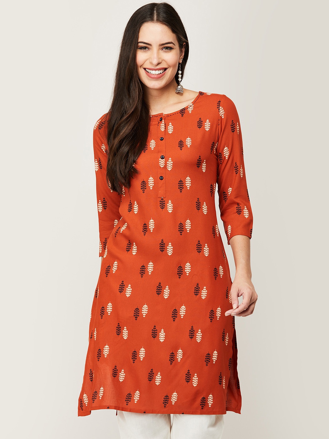 

Melange by Lifestyle Women Brown Embroidered Thread Work Kurta, Rust