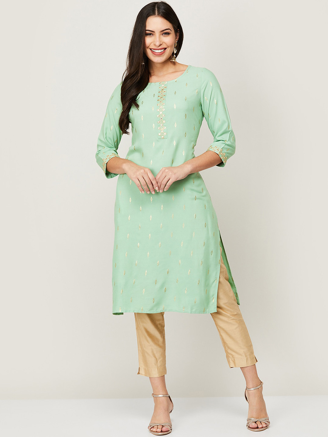 

Melange by Lifestyle Women Green Ethnic Motifs Printed Kurta