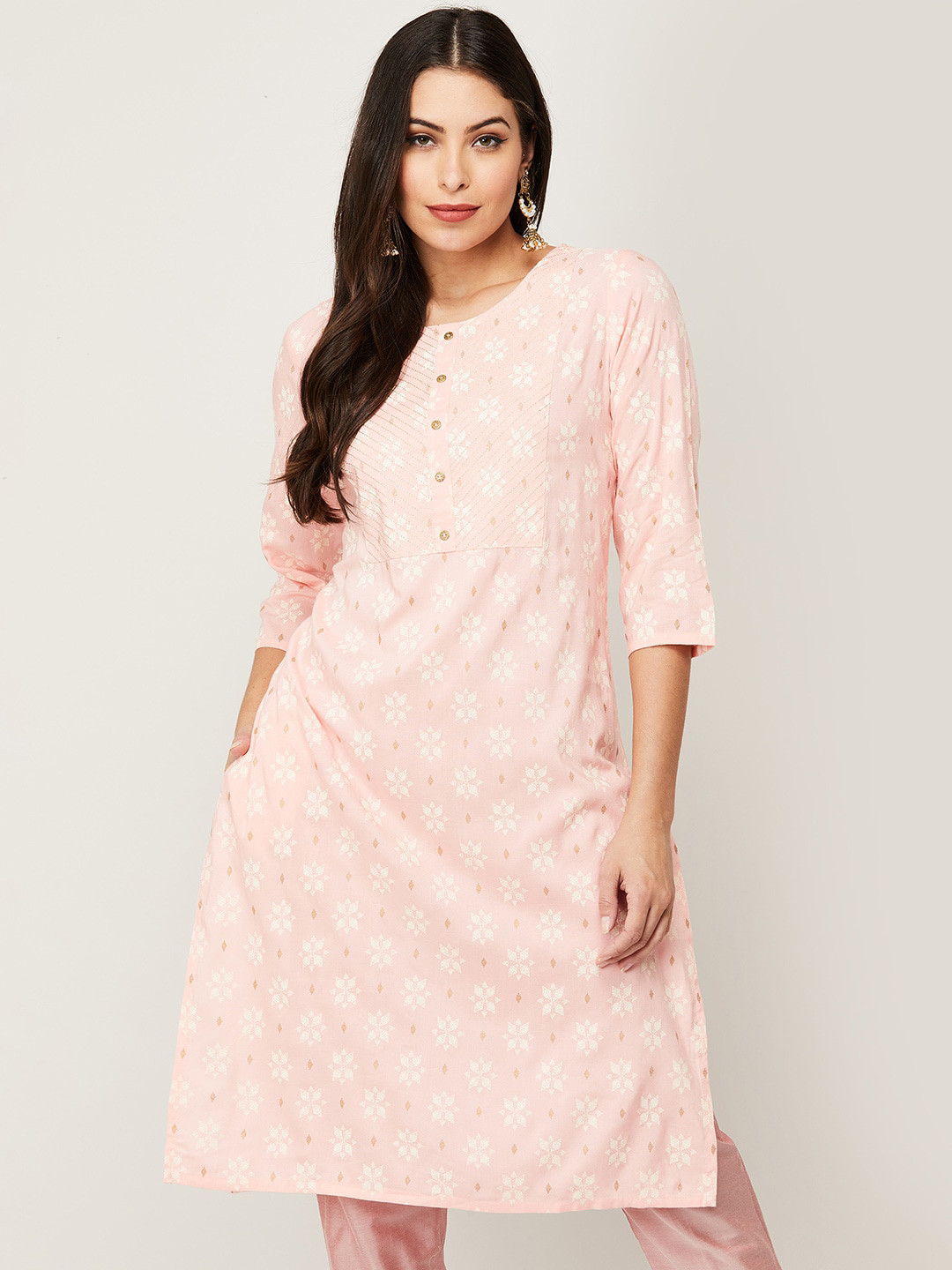

Melange by Lifestyle Women Coral Floral Printed Kurta