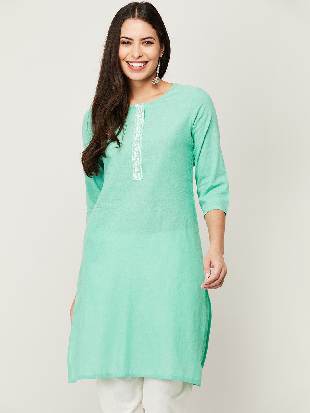 

Melange by Lifestyle Women Green Solid Cotton Kurta