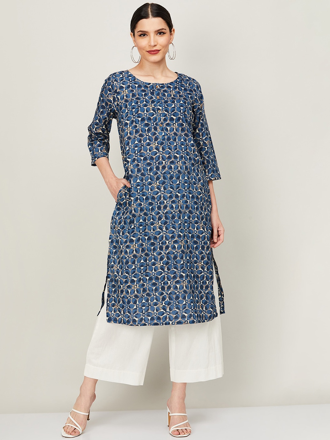 

Melange by Lifestyle Women Blue Printed Cotton Kurta
