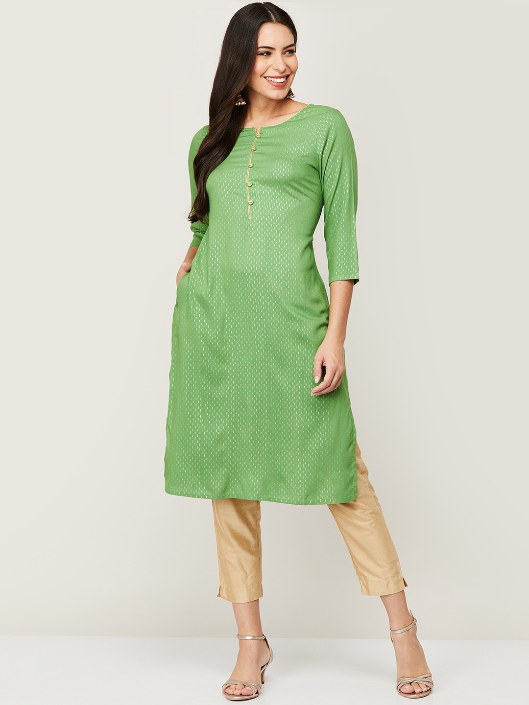 

Melange by Lifestyle Women Green Thread Work Kurta