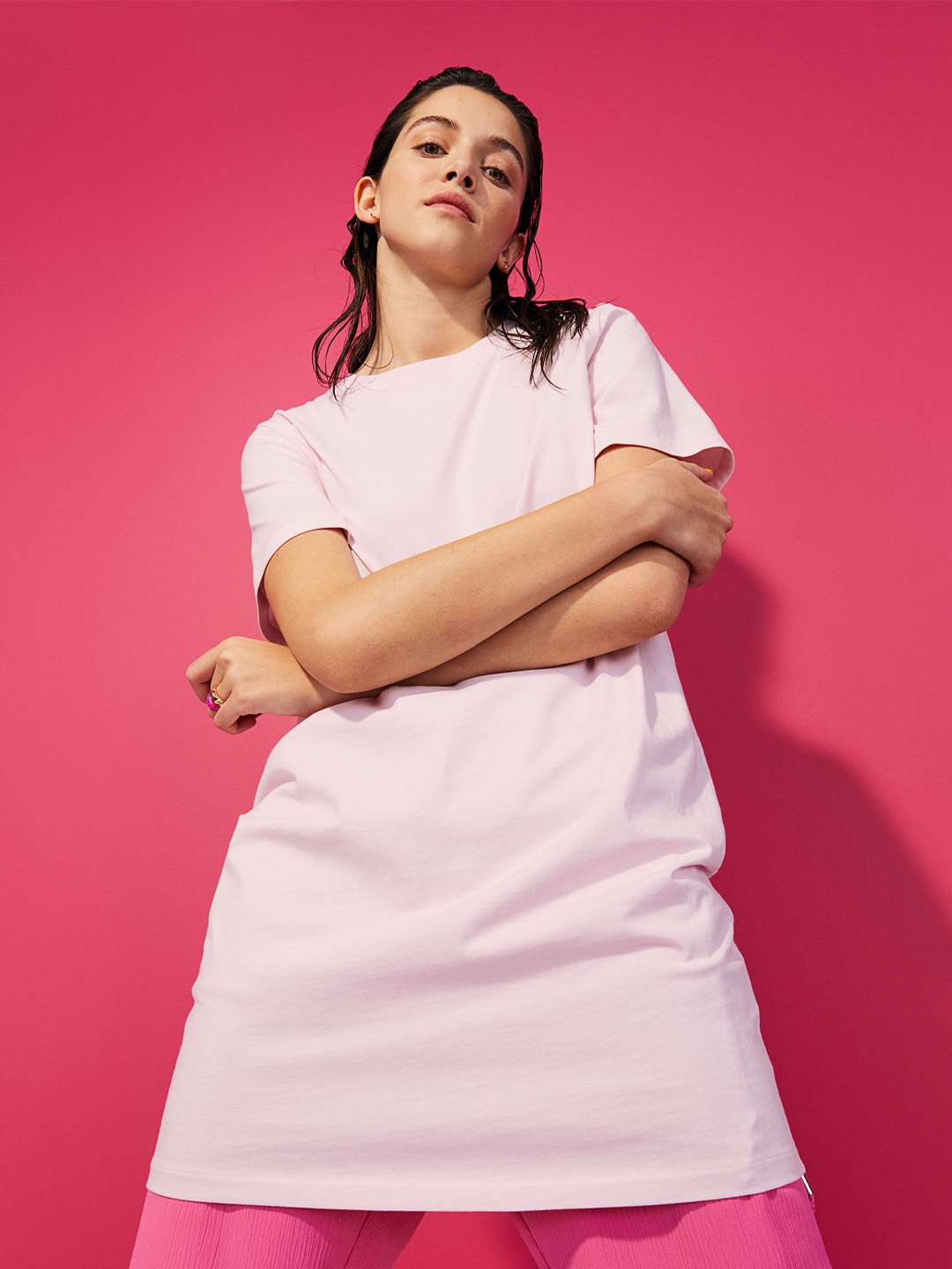 

H&M Pink Cotton T-Shirt Dress