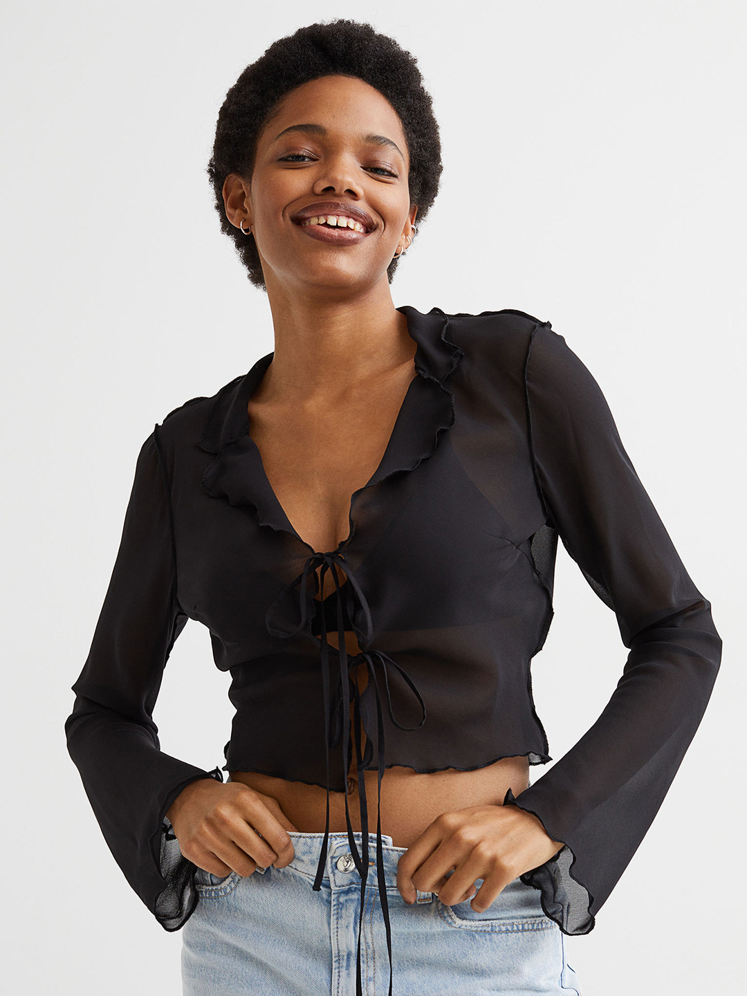 

H&M Black Tie-Front Chiffon Blouse