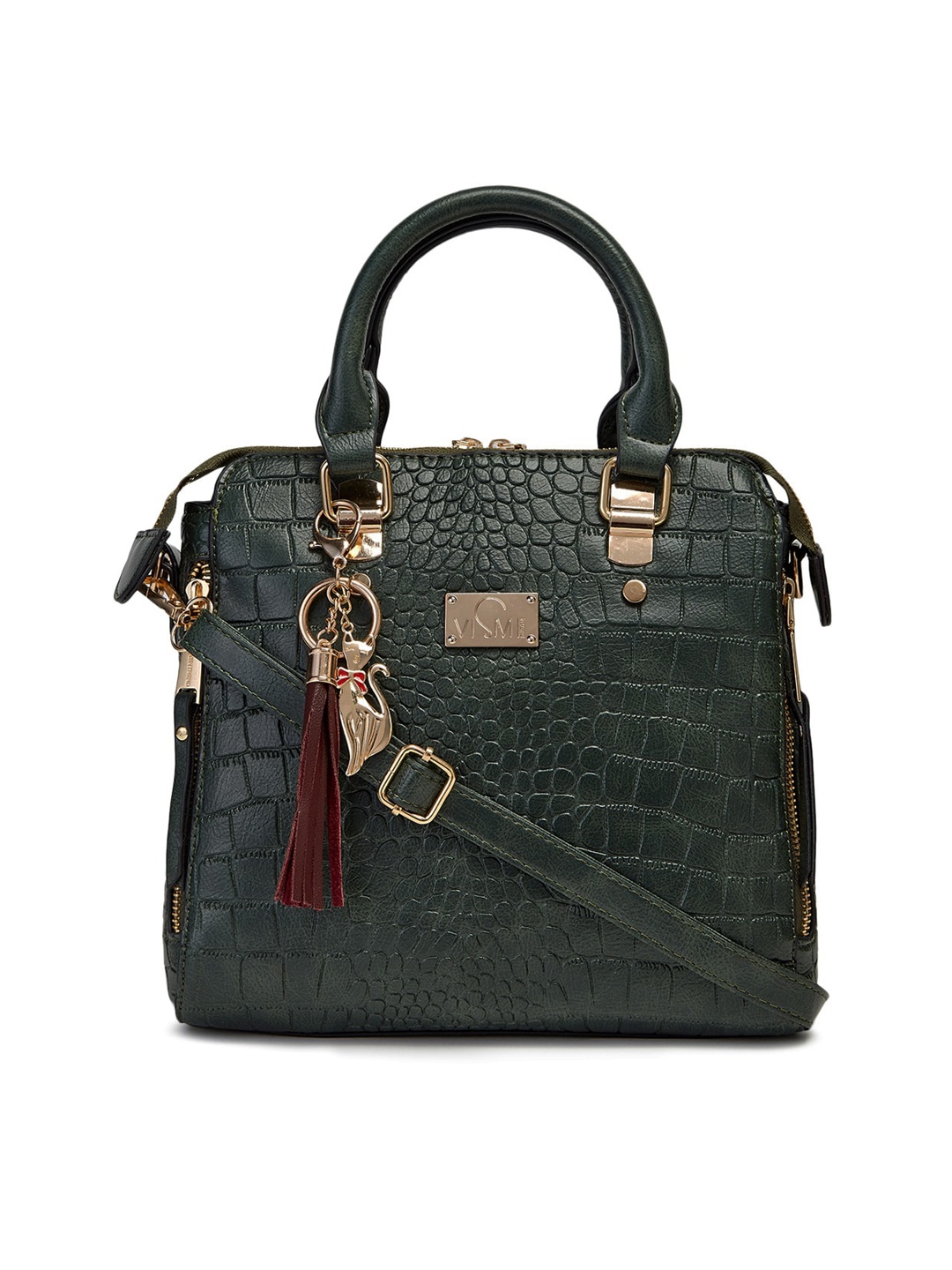 

VISMIINTREND Green Textured PU Structured Satchel with Tasselled