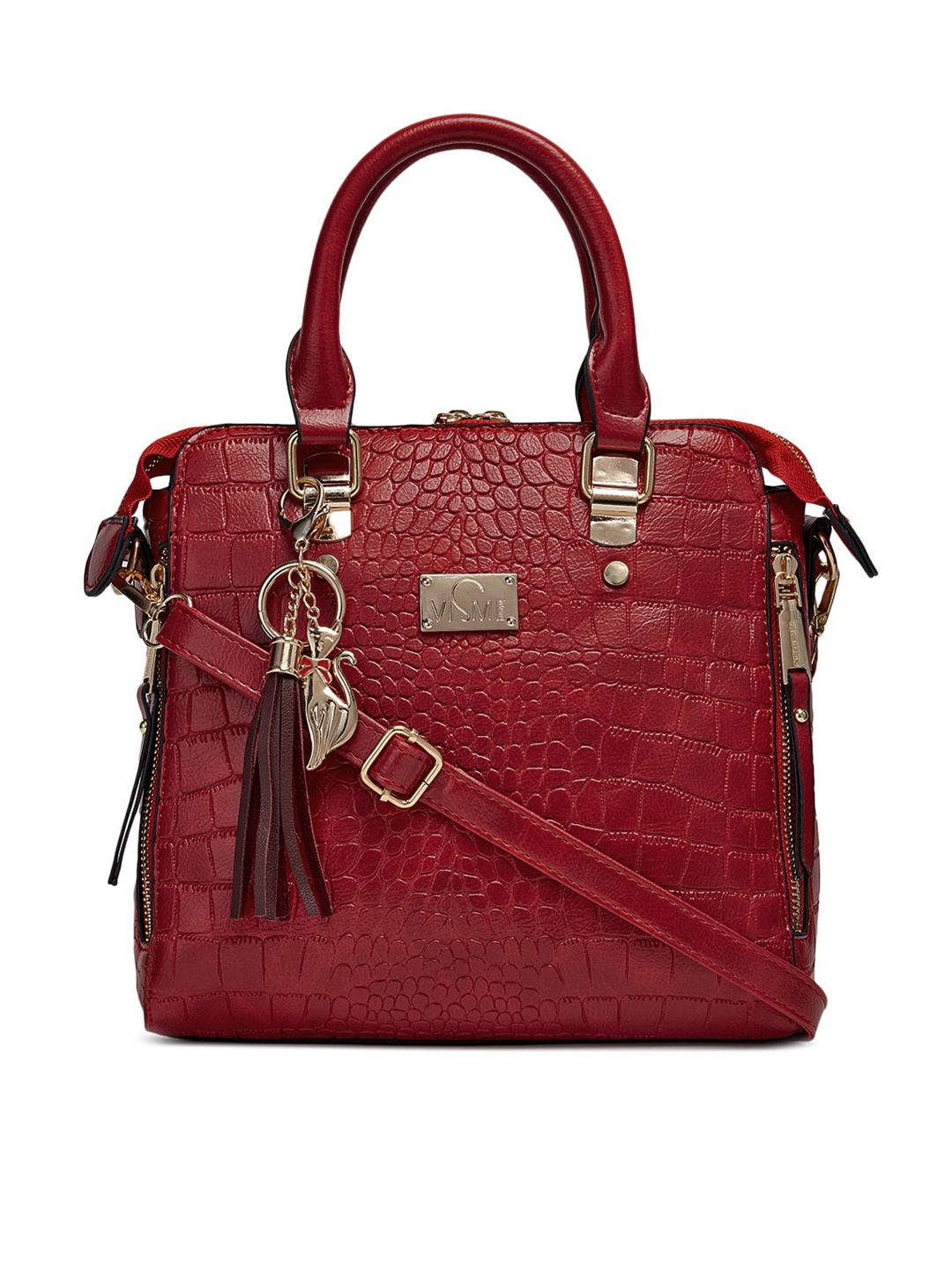 

VISMIINTREND Red Textured PU Structured Handheld Bag with Tasselled