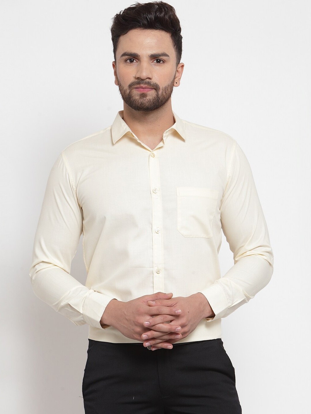 

JAINISH Men Cream-Coloured Comfort 100% Cotton Formal Shirt
