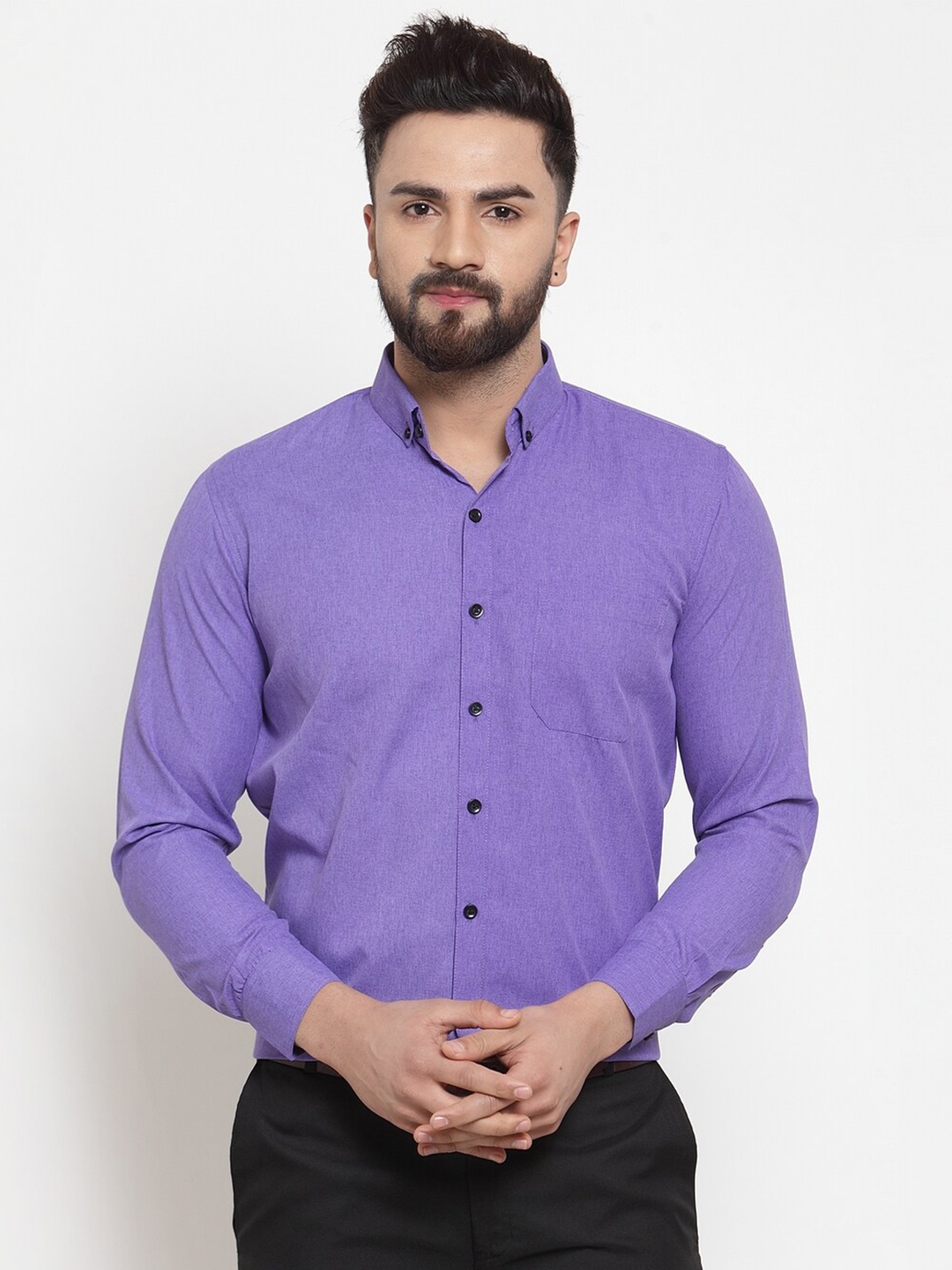 

JAINISH Men Violet Solid Button Down Collar Comfort Pure Cotton Formal Shirt