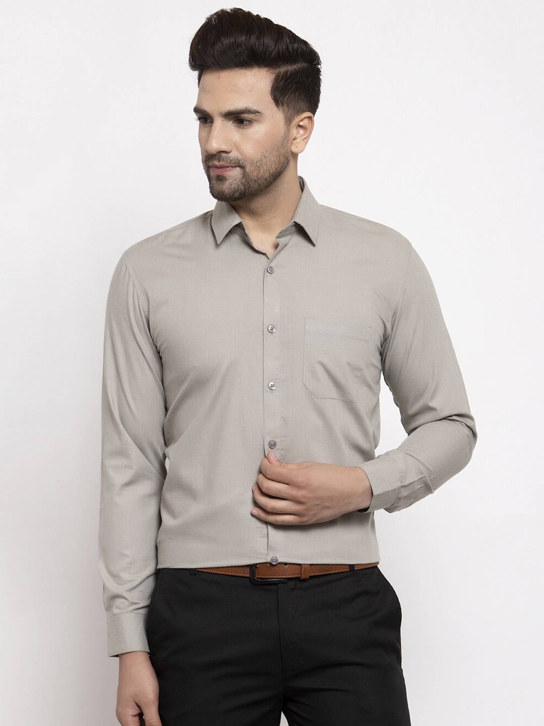 

JAINISH Men Grey Solid Cotton Comfort Formal Shirt