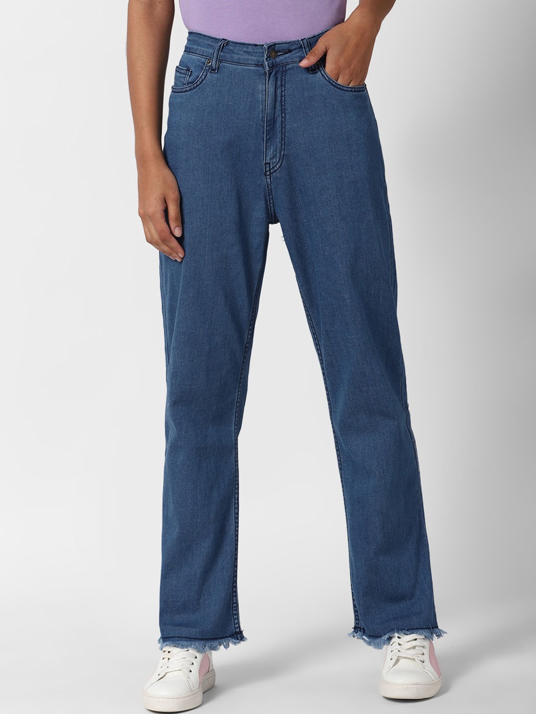 

FOREVER 21 Women Blue Straight-leg Jeans