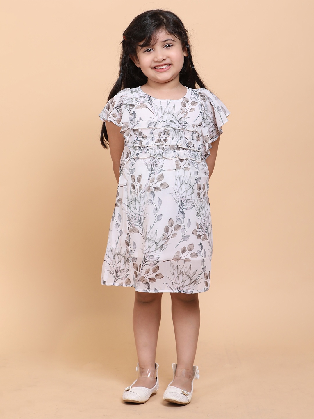 

Little Carrot Beige Floral Crepe A-Line Dress