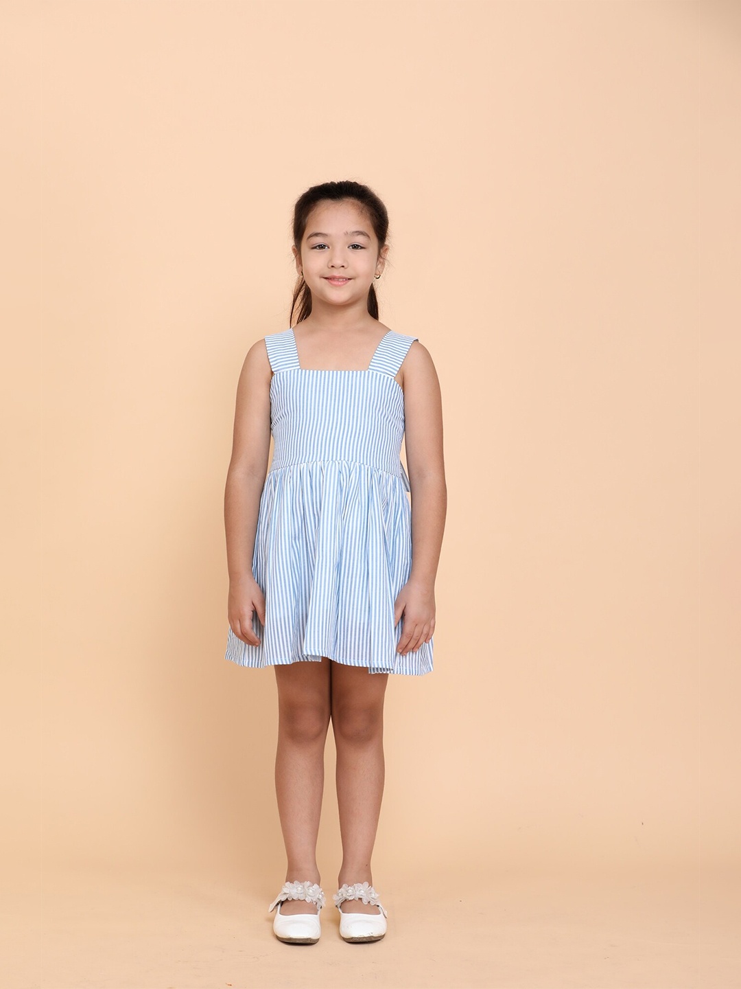 

Little Carrot Girls Blue Striped Pinafore Cotton Dress