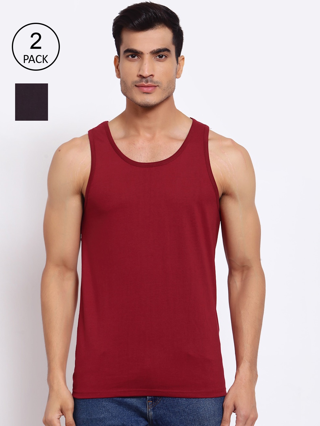 

FERANOID Pack Of 2 Assorted Solid Cotton Gym Vest