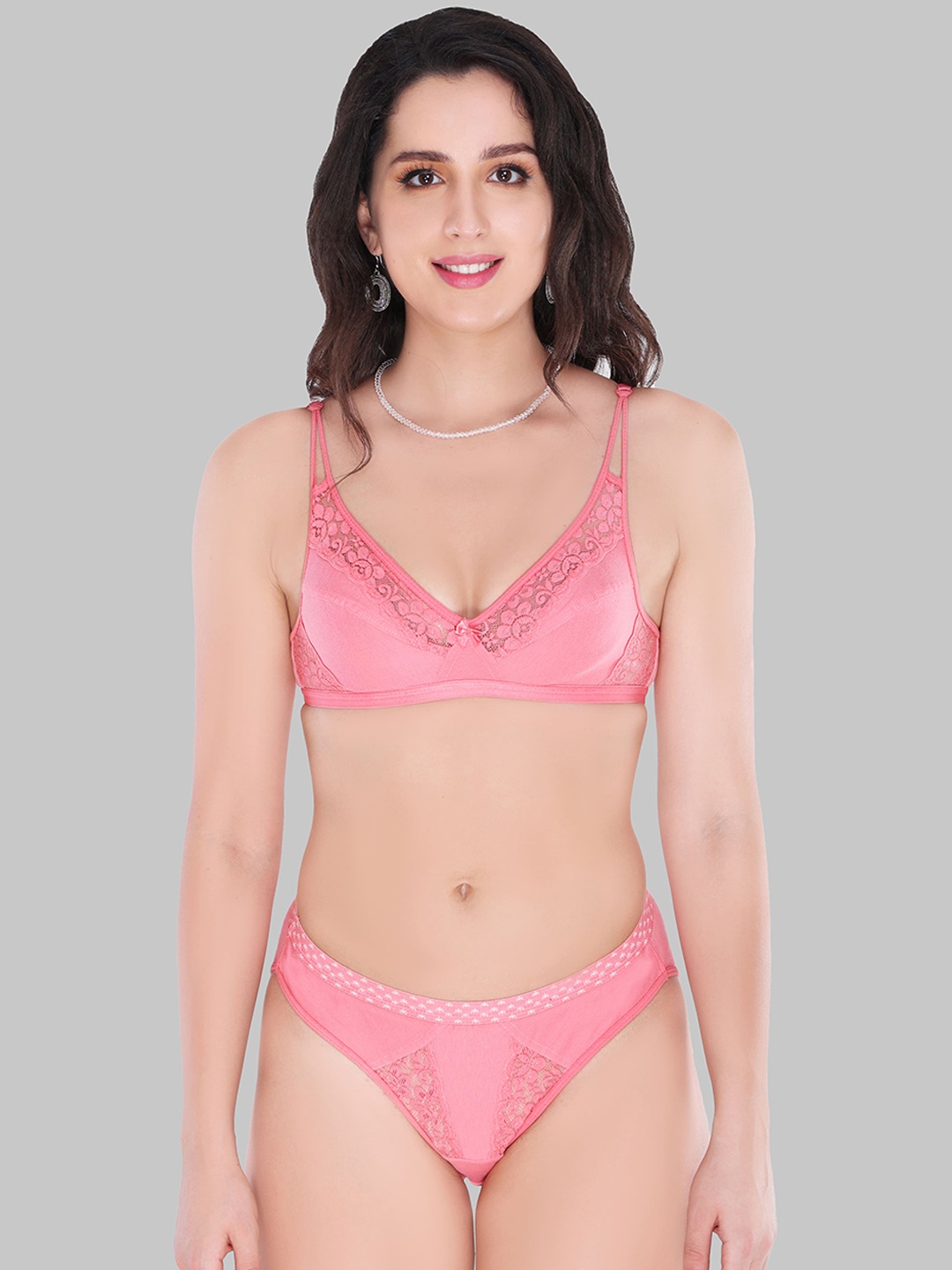 

Innocence Women Pink Solid Lace Lingerie Set BBAPLIN91236_30B