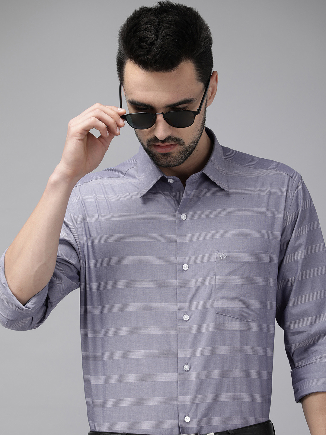 

Arrow Men Blue Original Horizontal Stripes Slim Fit Pure Cotton Formal Shirt