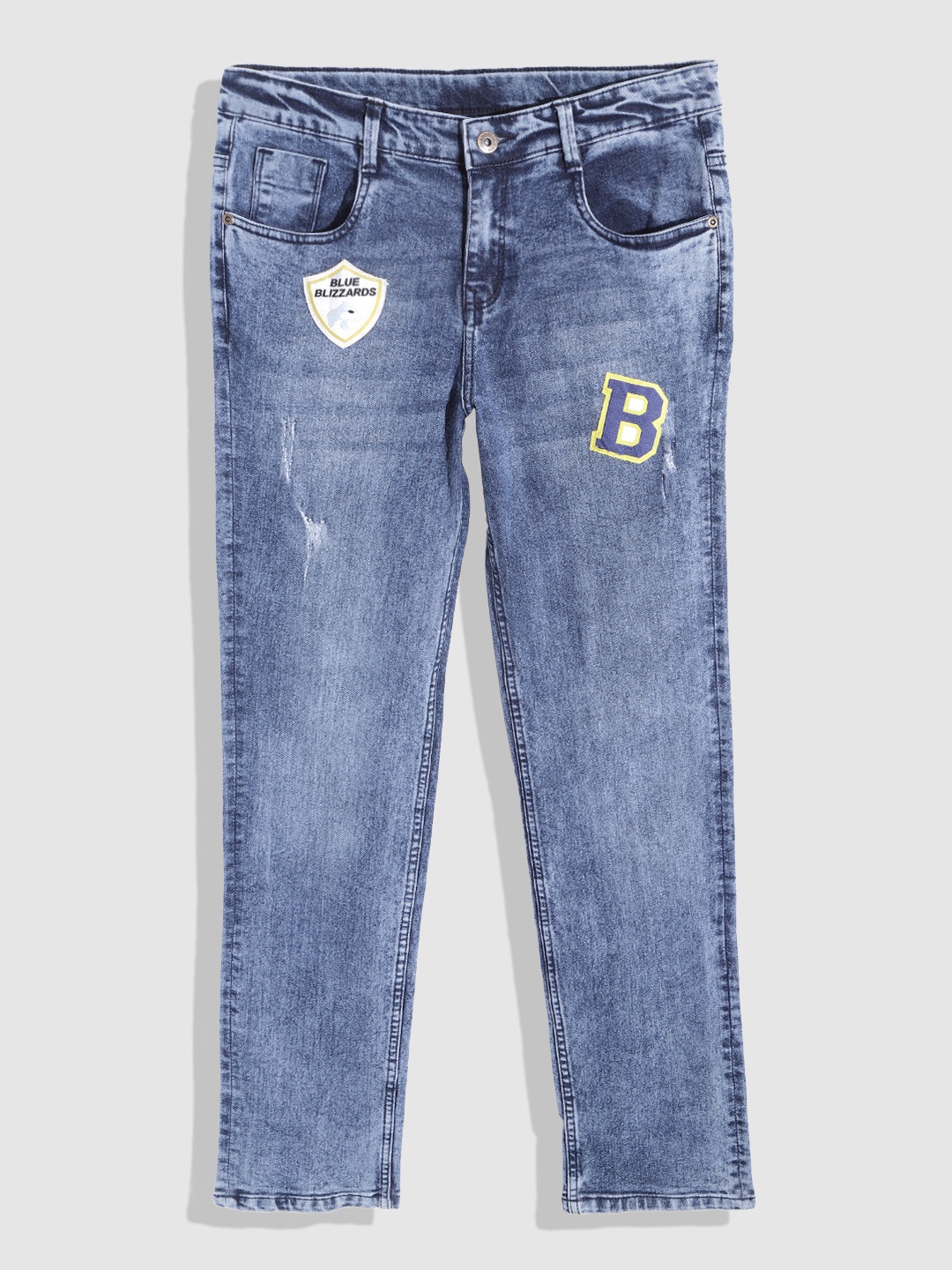 

YK Boys Blue Low Distress Light Fade Applique Stretchable Jeans