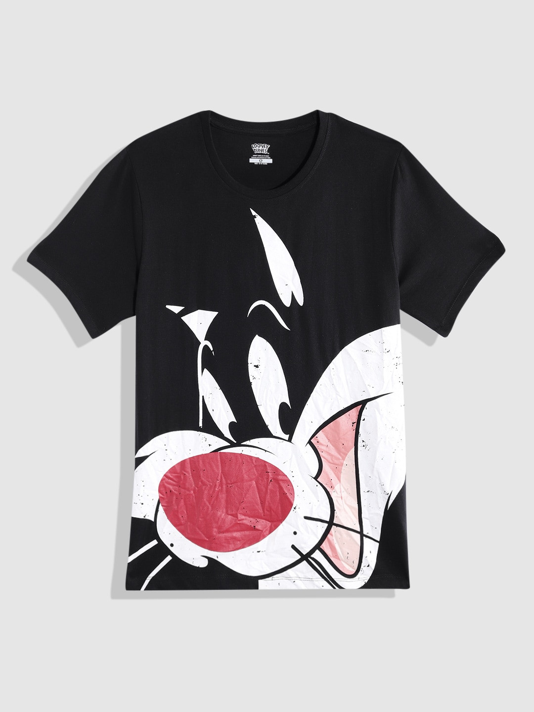 

YK Warner Bros Teen Boys Pure Cotton Sylvester The Cat Printed T-shirt, Black