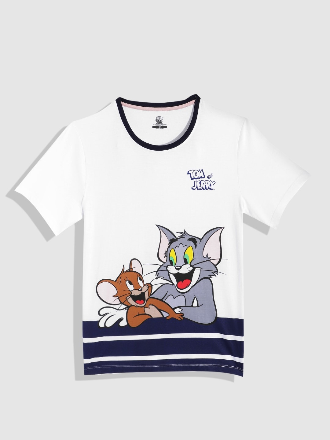 

YK Warner Bros Boys Pure Cotton Tom & Jerry Printed T-shirt, White