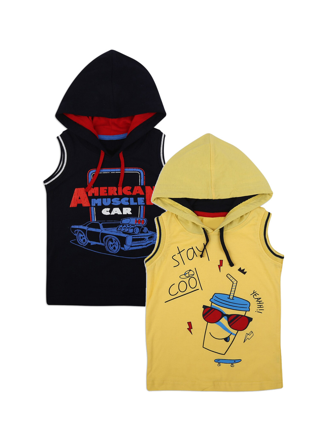 

V-Mart Boys Pack of 2 Yellow & Black Printed Cotton Innerwear Vests
