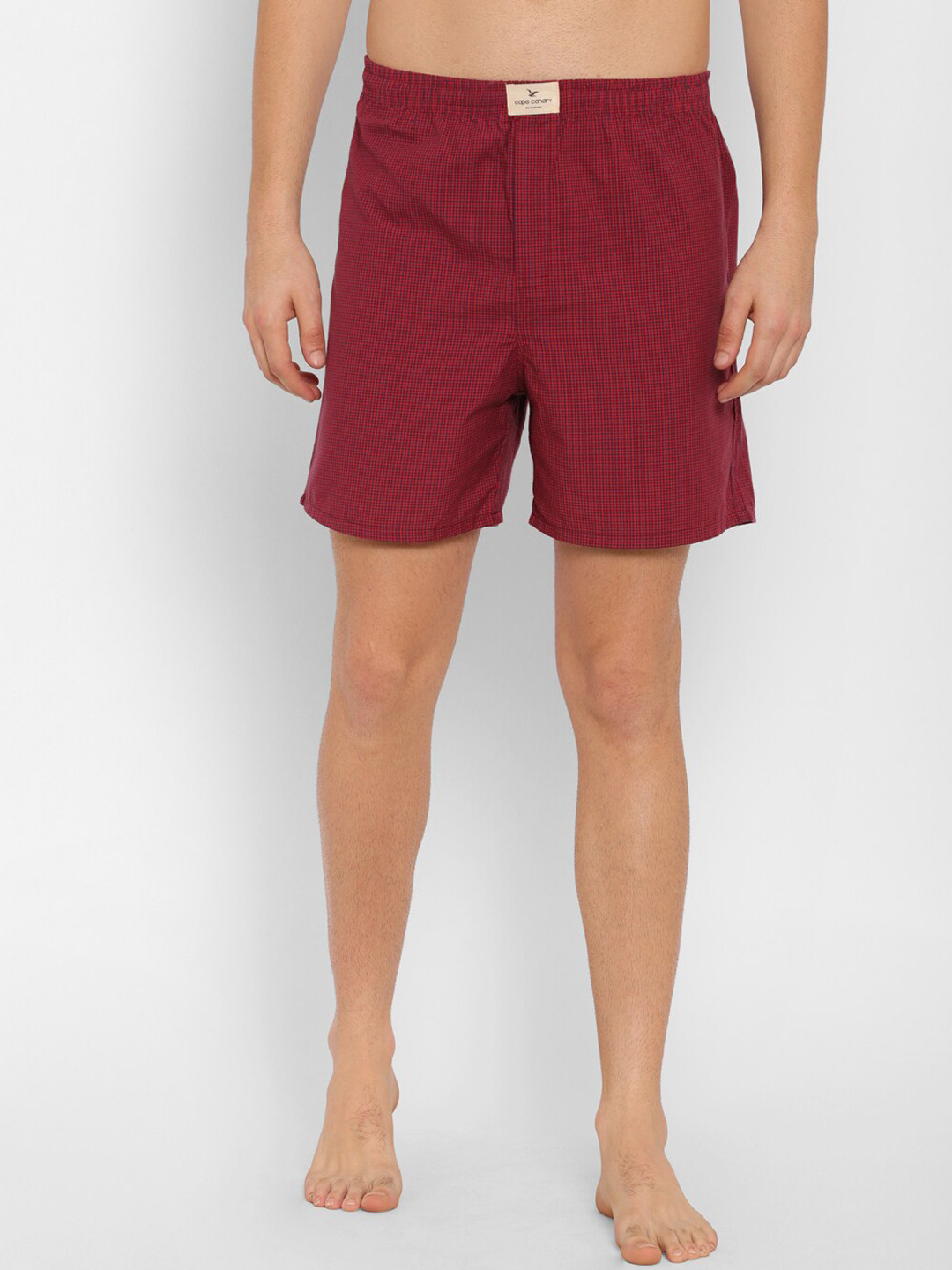 

cape canary Men Red Checked Cotton Boxers
