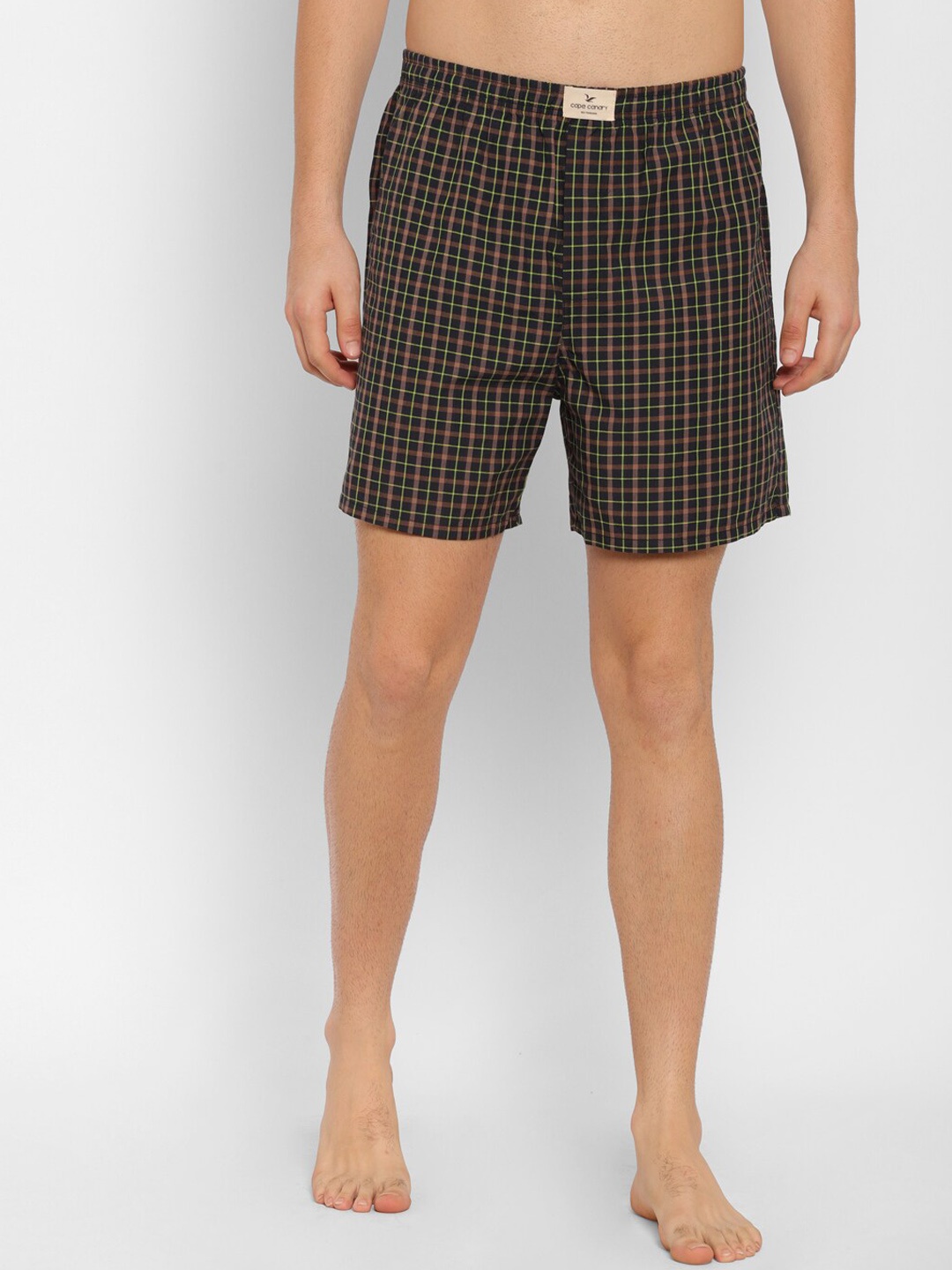 

cape canary Men Green Checked Boxer