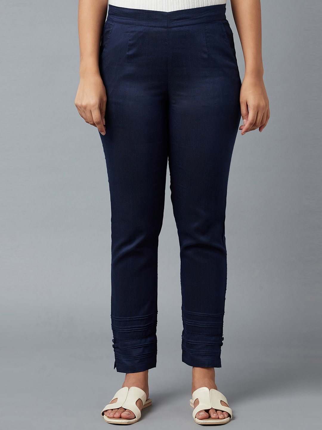 

elleven Women Navy Blue Slim Fit Solid Trousers