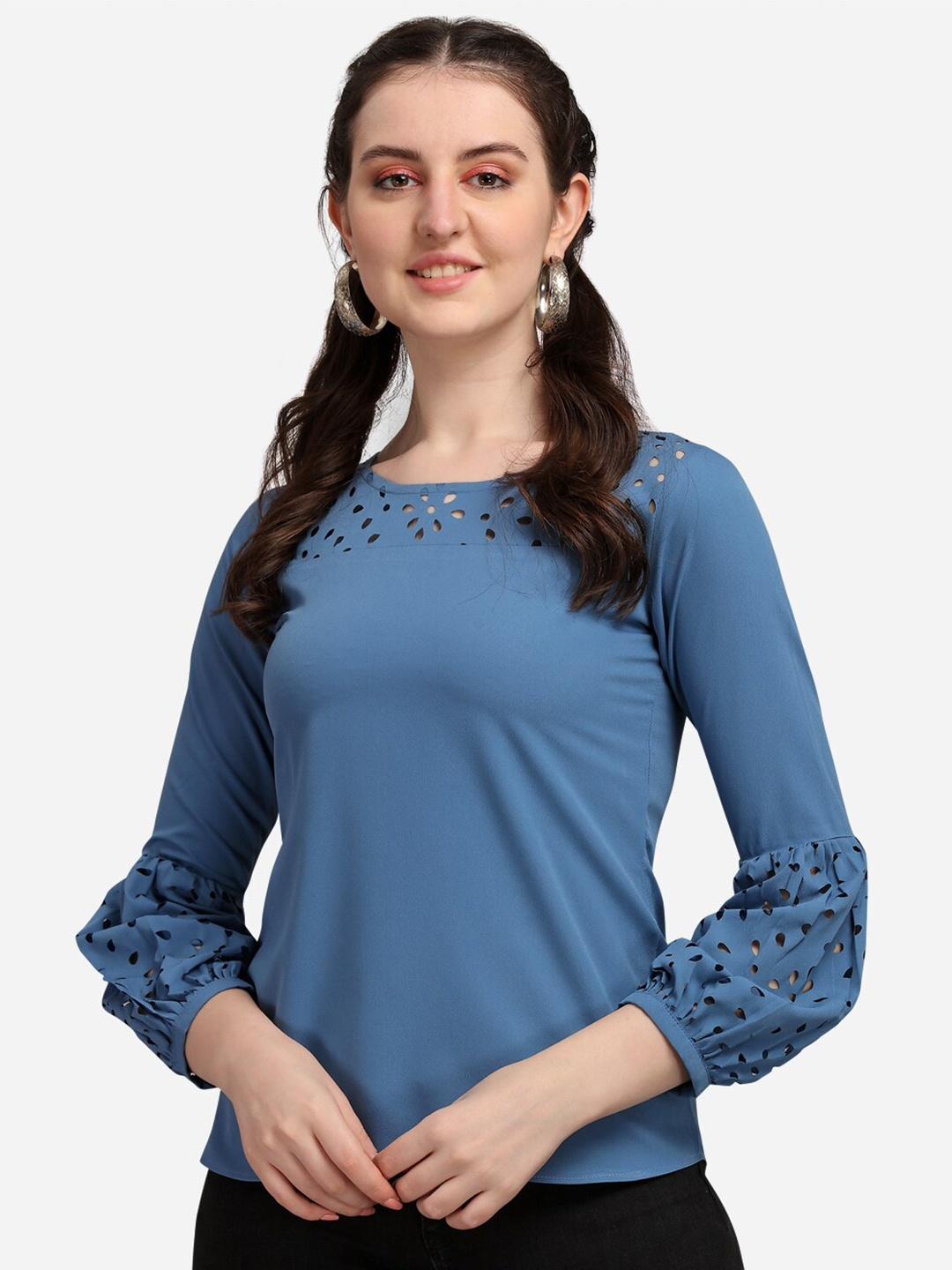 

Selvia Blue Crepe Knitted Top