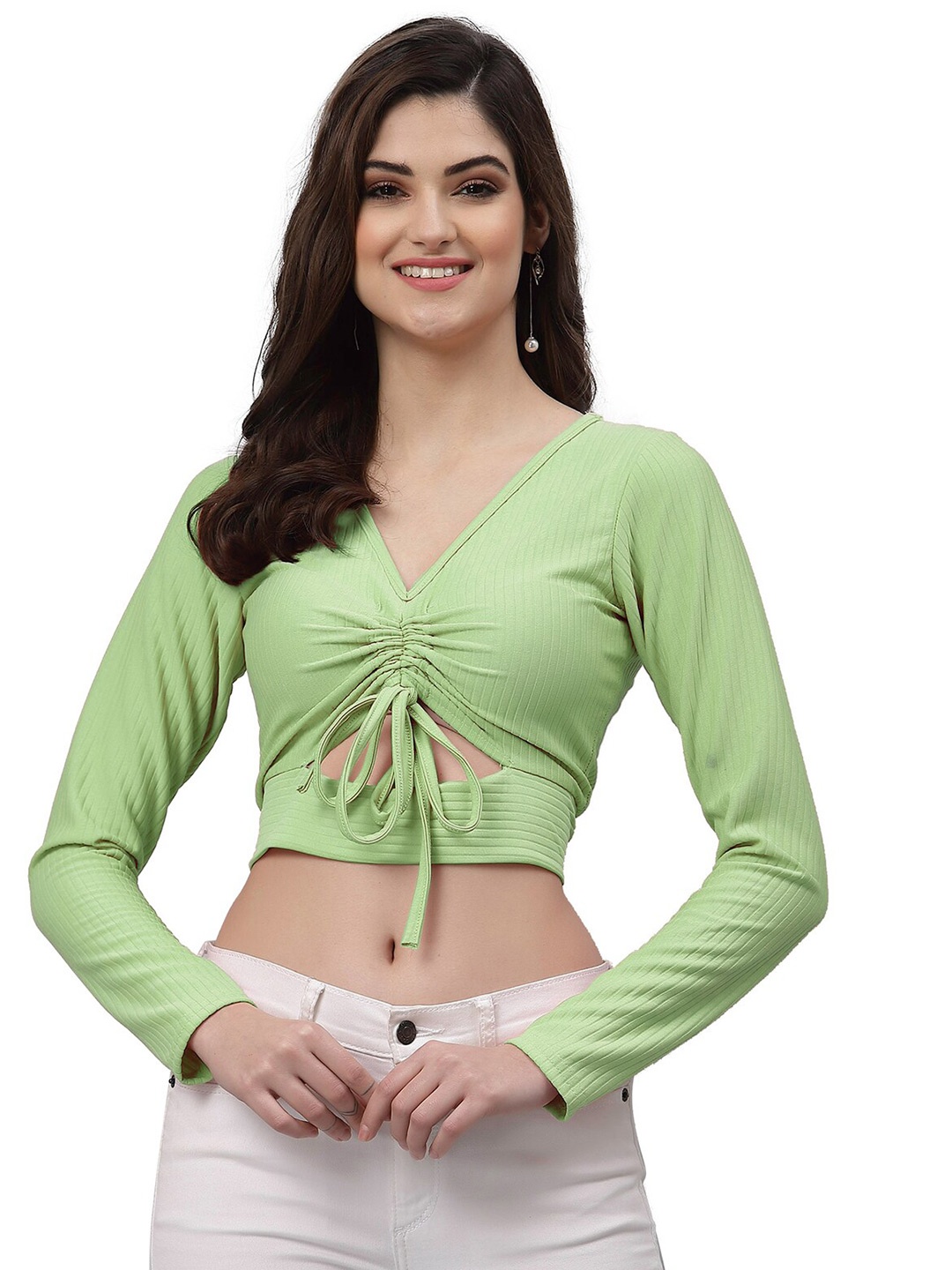 

Selvia Green Scuba Tie Up Crop Top