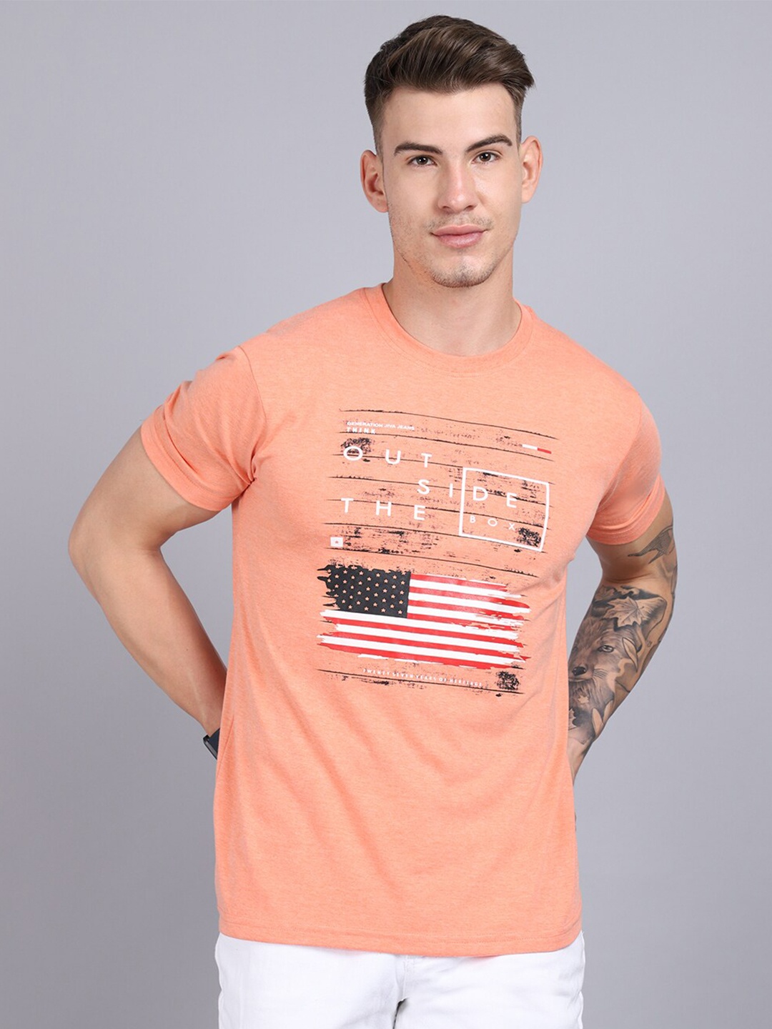 

Rodamo Men Orange Typography Printed Slim Fit T-shirt