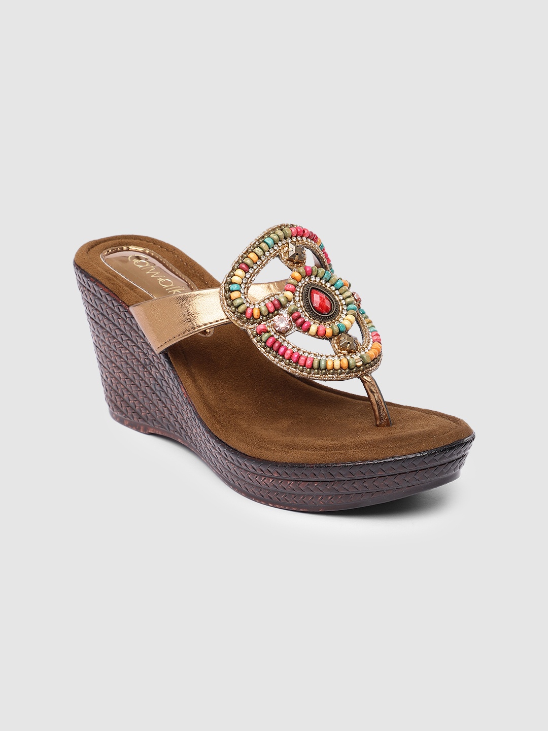 

Catwalk Multicoloured Embellished Ethnic Wedge Sandals, Multi