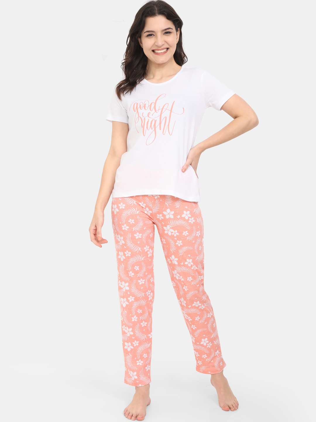 

ARDEUR Women White & Orange Printed Night Suit
