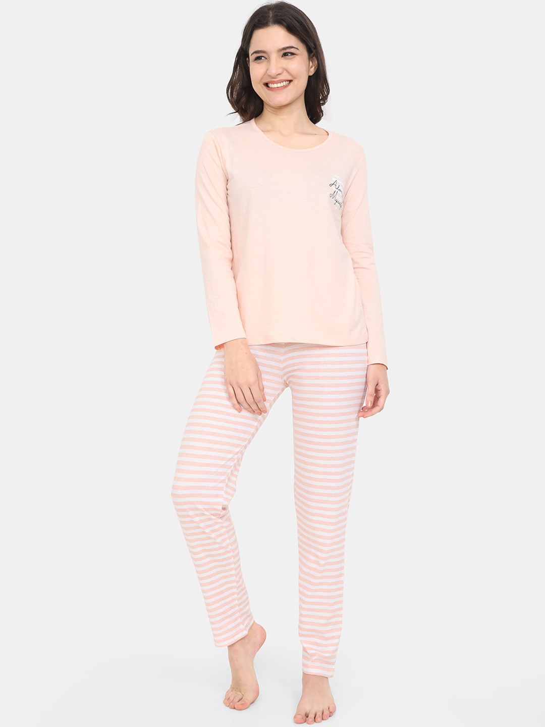 

ARDEUR Women Orange & White Printed Cotton Blend Night suit