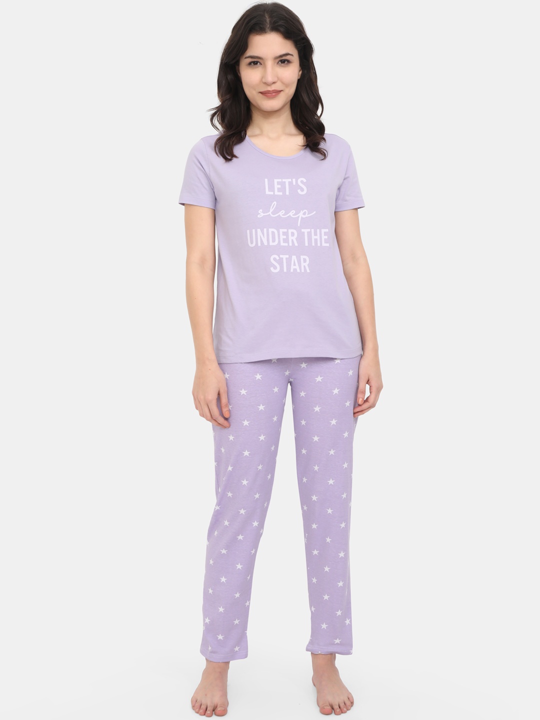 

ARDEUR Women Lavender Typography Printed Night Suit