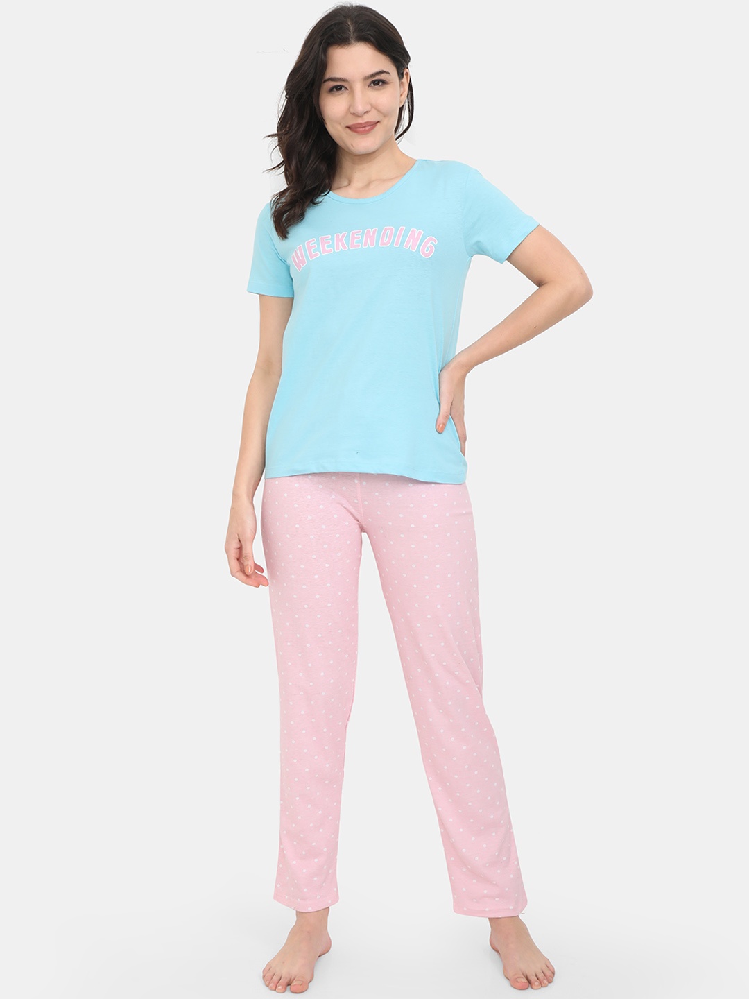 

ARDEUR Women Blue & Pink Printed Night suit