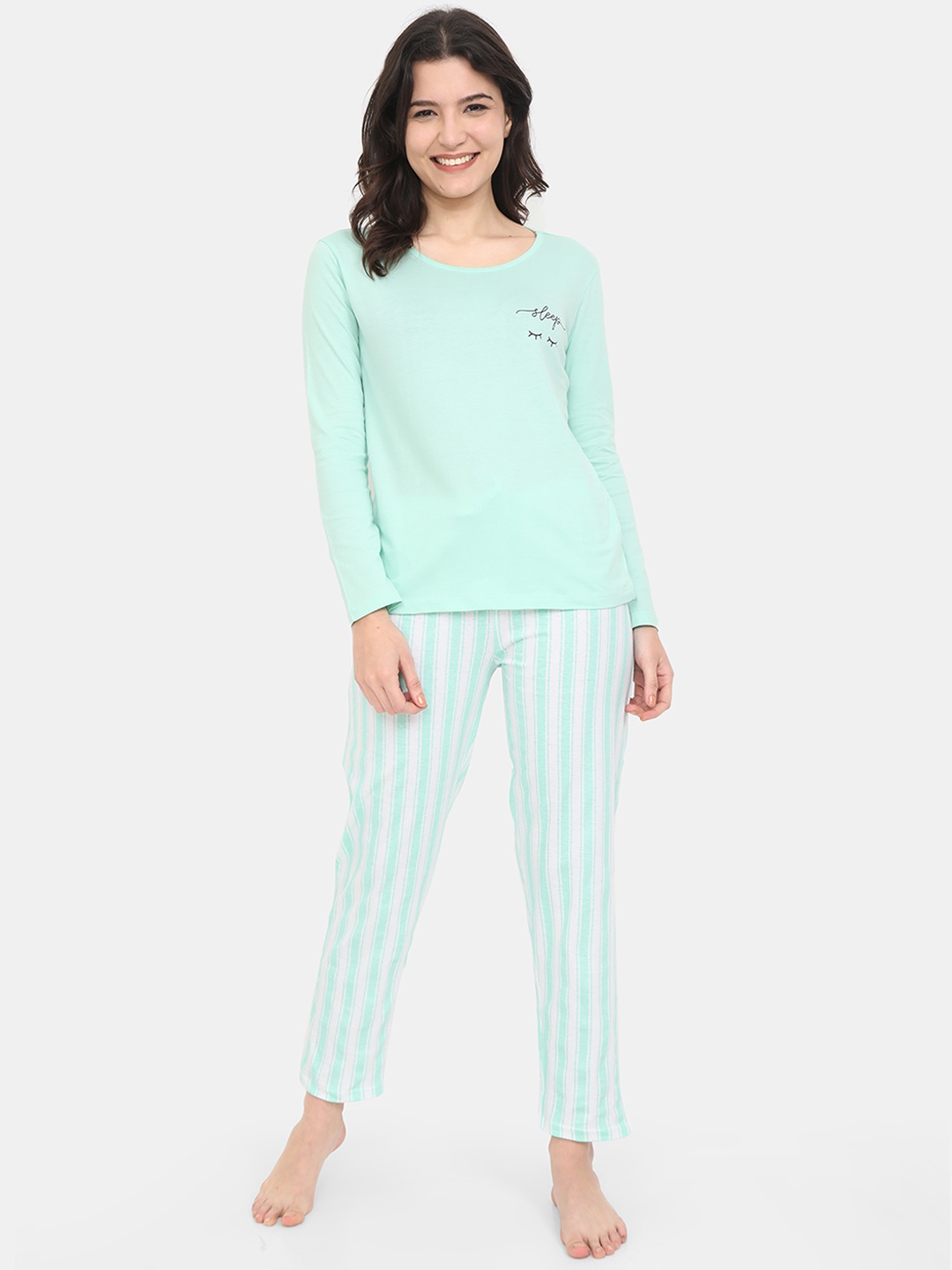 

ARDEUR Women Sea Green & White Printed Night suit