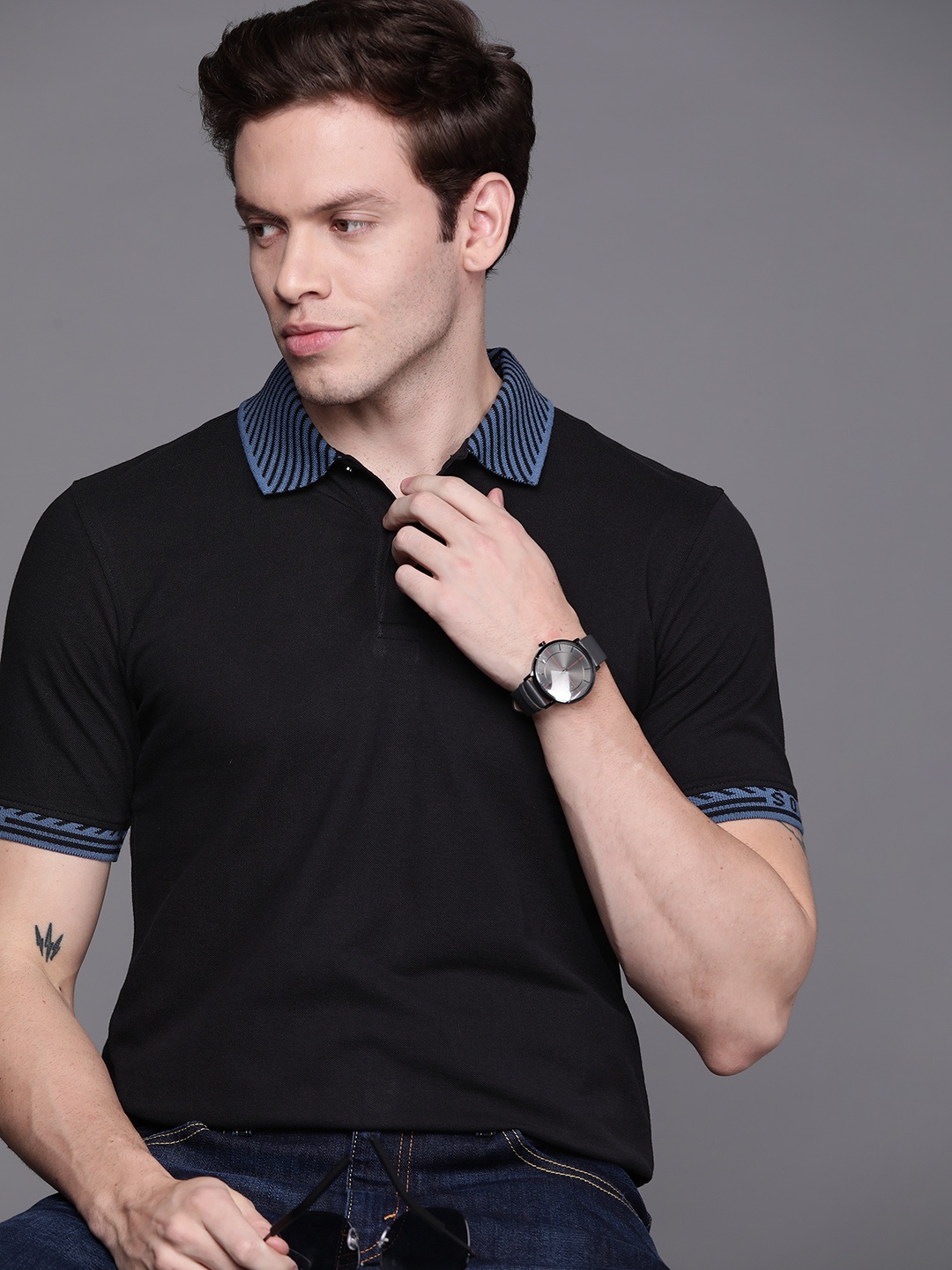 

Allen Solly Men Black Polo Collar Pure Cotton T-shirt