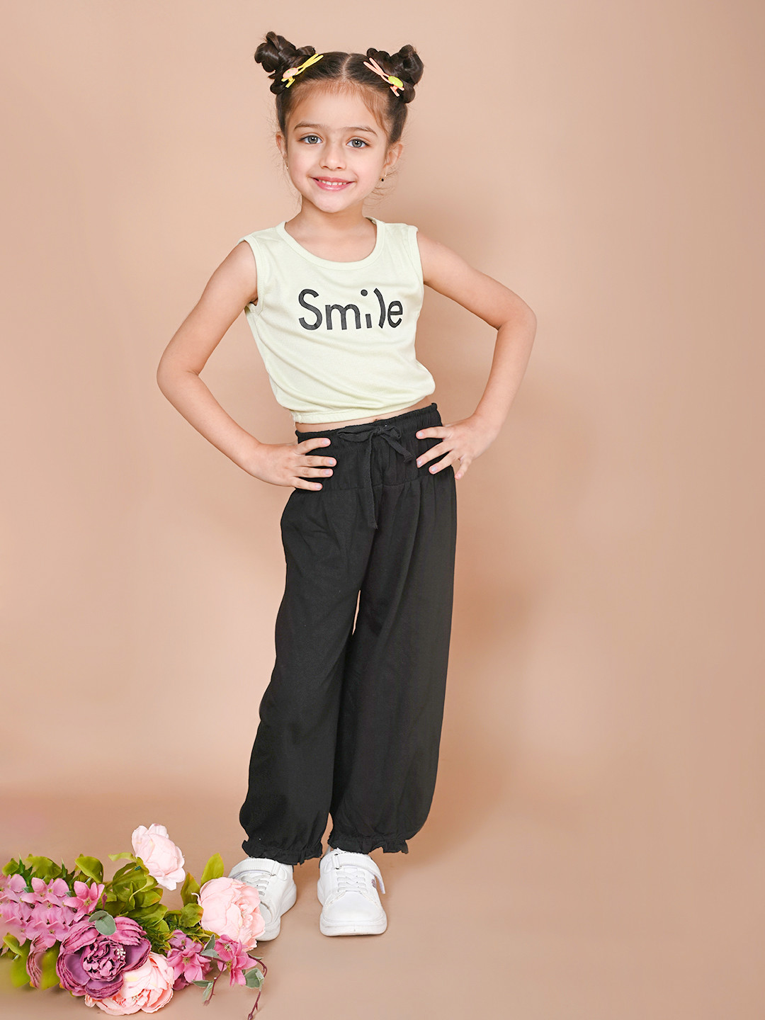 

LilPicks Girls Green & Black Printed Top with Dhoti Pants