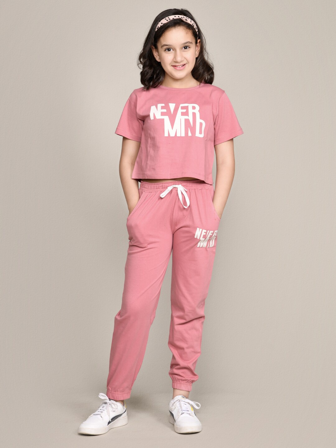 

LilPicks Girls Pink Printed Top with Trousers