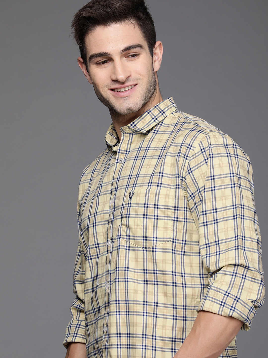 

Allen Solly Men Yellow & Blue Sport Fit Checked Pure Cotton Casual Shirt