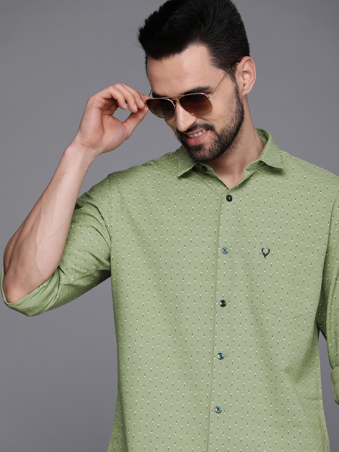 

Allen Solly Men Green Sport Fit Printed Casual Shirt